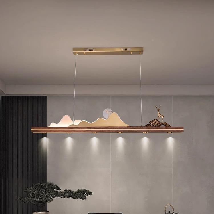 新中式全铜实木676餐台吊灯中国室风简约餐桌厅吧饭厅茶书房长方