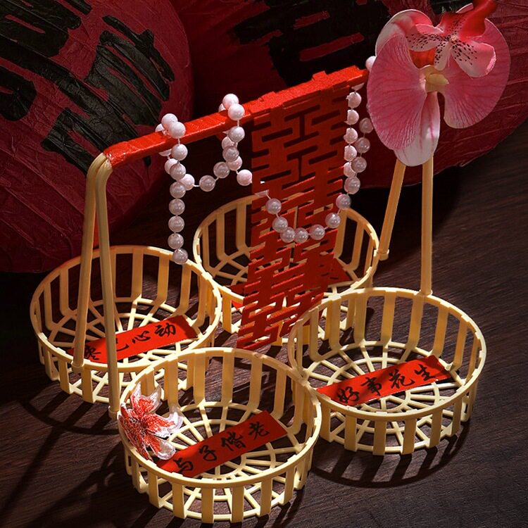 结婚早生贵子喜字果盘摆件