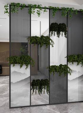 约办室工业风铁艺屏风隔断简客餐公YL入厅户卫生间绿植花架山水画