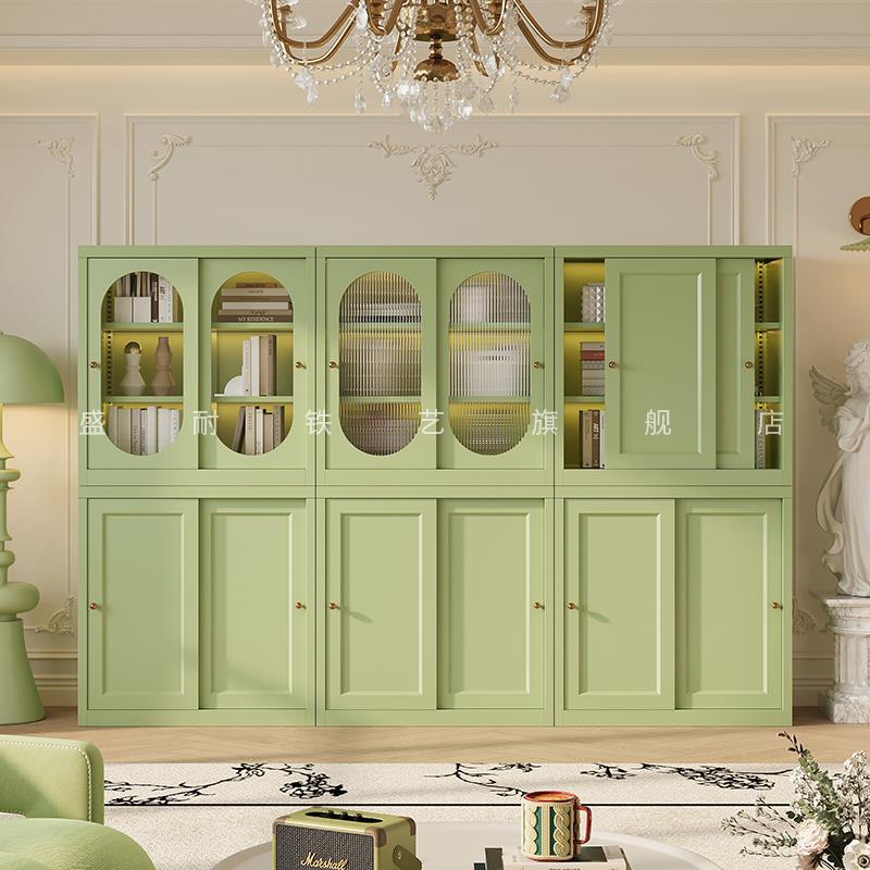 法式储铁移19469门艺书柜书架推拉门组合柜家飘用客厅窗物柜收纳