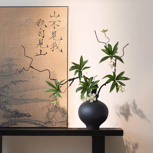宅寂中式黑色瓷枯花瓶风8aPXcctk摆件藤仿真花客厅玄关酒店餐桌名