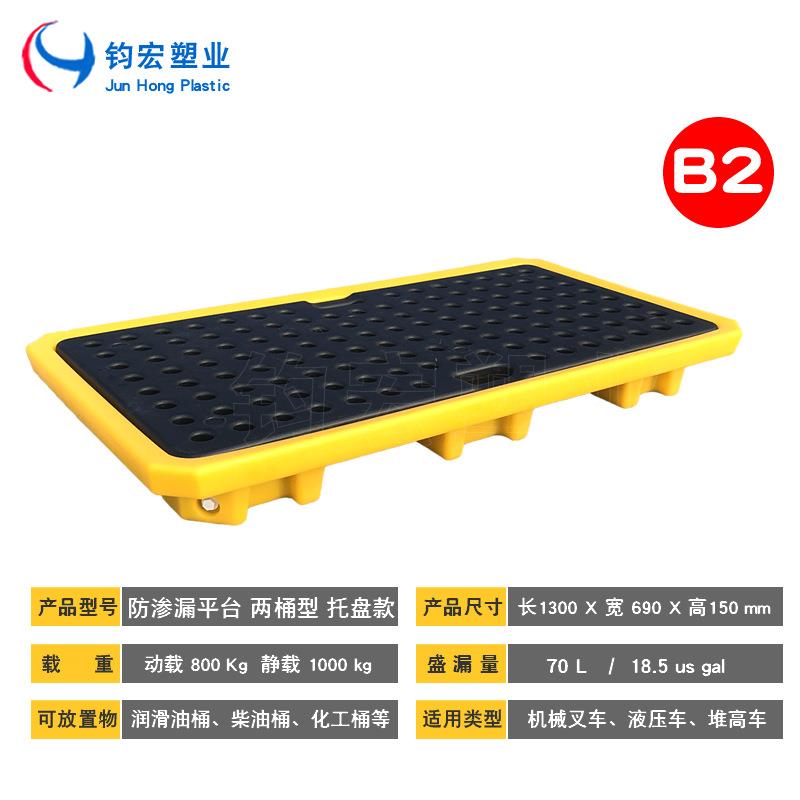 钧漏FLX宏防漏台两桶型危废平板渗液体平防泄塑料托盘双油桶栈板