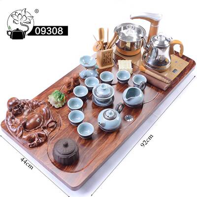 0珑9科技木佛茶盘茶白瓷玲3具玻璃紫砂冰裂套装茶OWR台全自动电磁