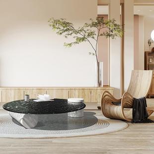 轻奢现代水纹大理圆石茶几现波代T 简约厅家用小户型网客红玻 031