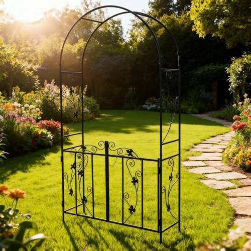 黑艺拱形拱门花架爬藤架铁带门攀爬绿植拱门花架物支架杆萄架户外
