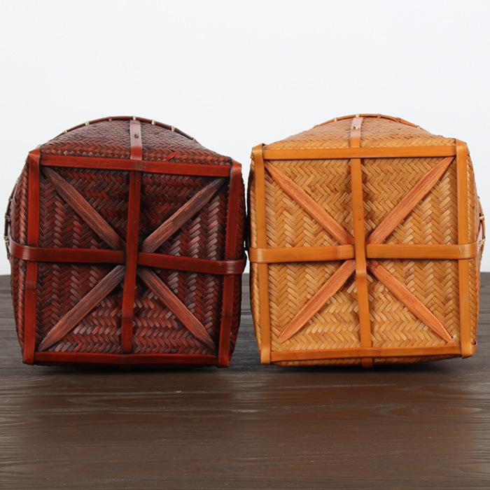 竹手纳工竹编篮复古篮竹筐箩手提篮筐茶道收333篮子带盖食盒竹篓