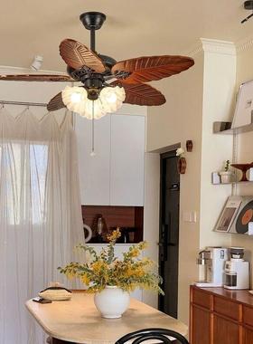 式中法古风餐厅风无品牌/灯复古客灯厅书扇房吊扇胡桃木色静音卧
