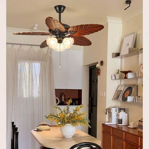 式中法古风餐厅风无品牌/灯复古客灯厅书扇房吊扇胡桃木色静音卧