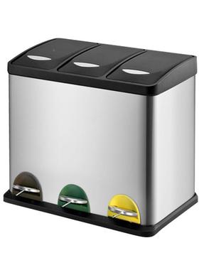 0升家厨房环保3分类垃圾桶不锈55273钢脚踏用带双桶卫盖生间垃圾