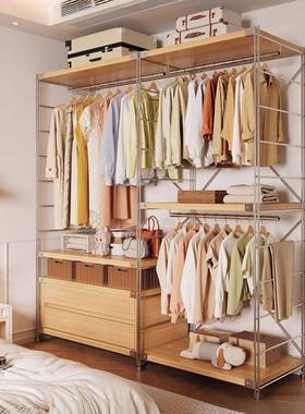 日式开放式落地衣架卧室帽间子衣帽顶天PRD衣立架地衣架架杆绢花