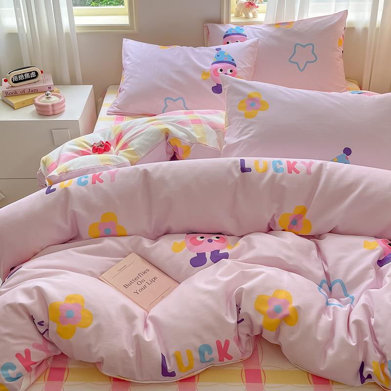 巴通胺卡棉床上四件套纯棉儿童全床品学生宿yqy舍多被套床单人三