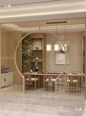 关中式亮圆门仿古实木花格拱门月洞门thj#%$*&玄客厅隔断镂空木雕