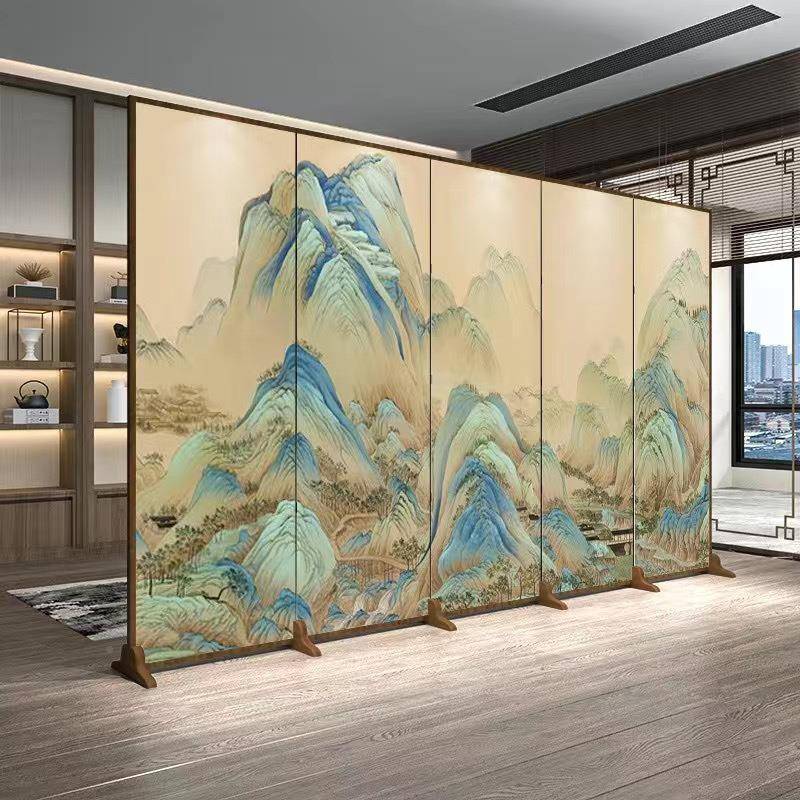 古典床中折式屏风隔断客厅进门饰玄关装茶室山水木制屏风折屏叠移