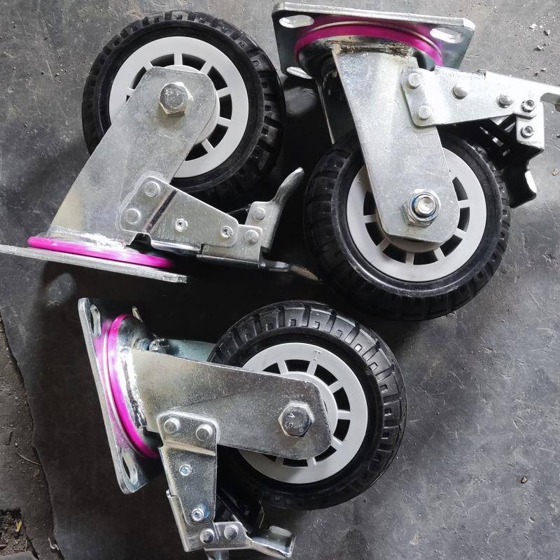 重型静音橡胶by4568寸轮工4业车脚轮寸5寸6寸8寸万向轮平板刹轮子