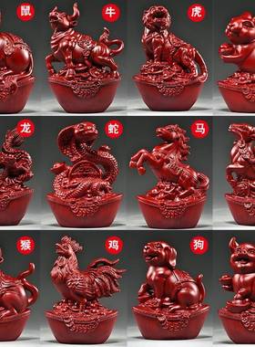 红色木二生肖摆马件12全套实木鼠牛十虎73042670兔龙蛇羊猴鸡头狗