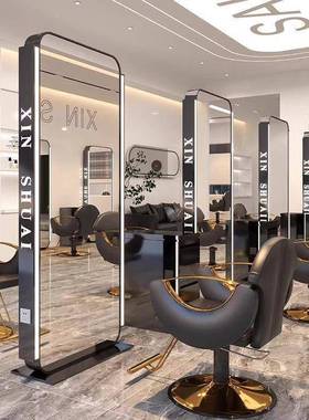 网红发双店镜子美发UCE理店发廊高专用不锈钢端镜台全身镜面镜带