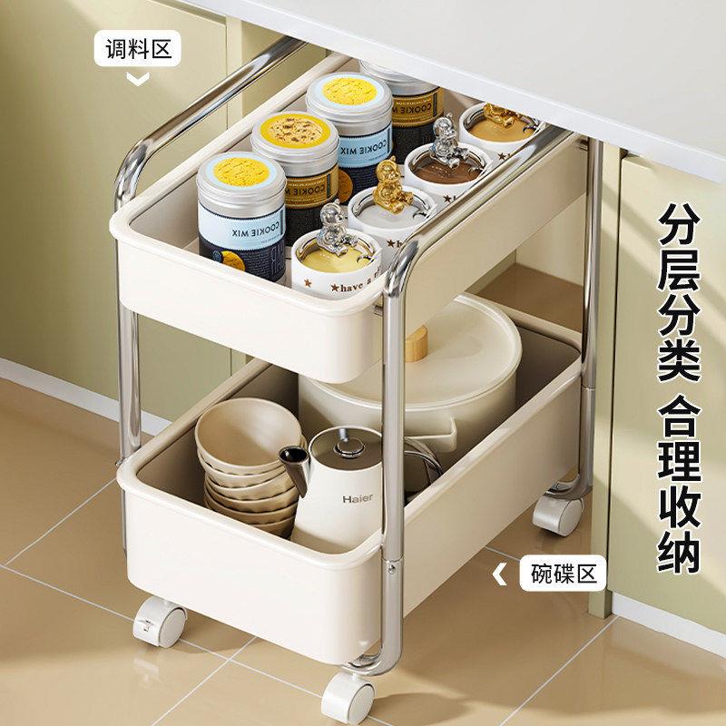 厨房夹缝架多层移动收纳+-*21711架调可料储带物架子轮小推车厨具
