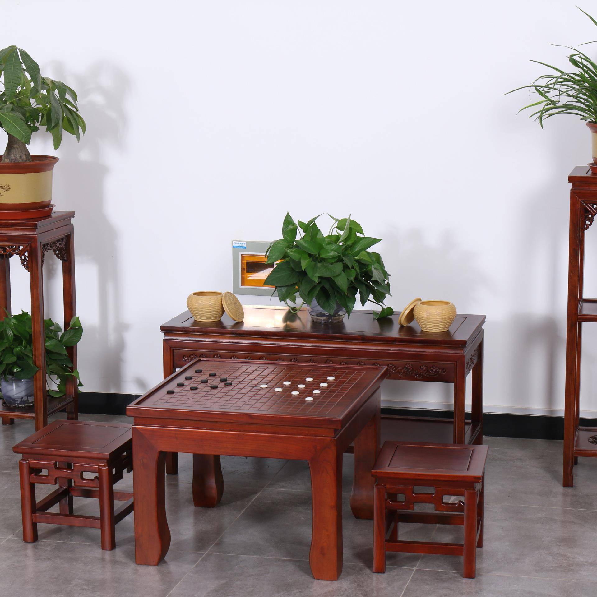 围棋桌仿古老榆木象棋桌飘窗桌椅新中式五子棋桌椅厂家正方形桌子