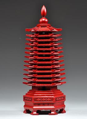 色桃木雕刻13层文书昌红塔摆件三层文昌GG01220塔客厅玄关桌装饰