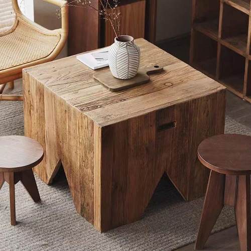 中式复YSR全实木茶几桌方形矮桌老榆木古桌小方民宿装饰庭院茶桌