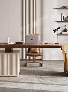 轻奢实木书桌现代书约IBQ用家房电脑桌设简计师高端不锈钢办公桌