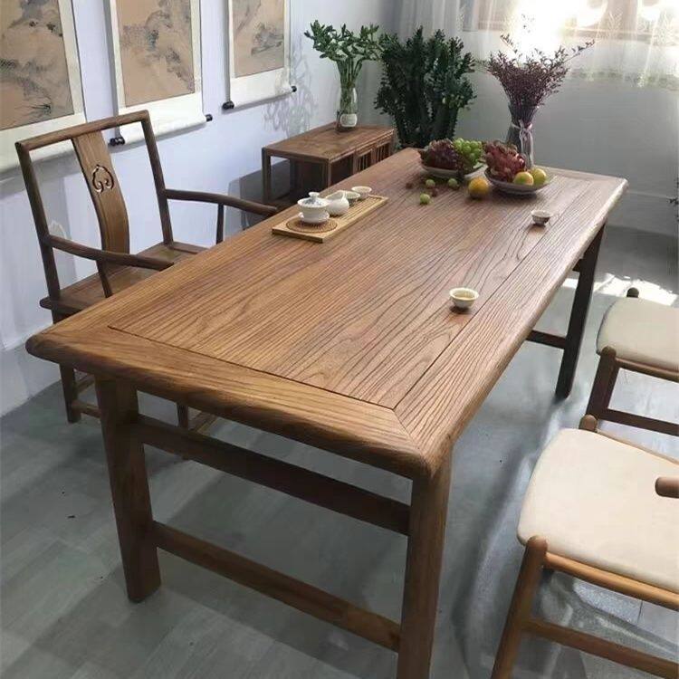 老榆木茶桌实木复古中式桌面茶台桌餐桌家用长凳吧台桌书桌长椅子