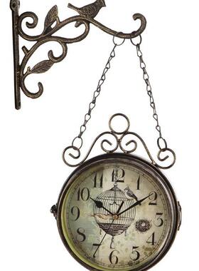 复古创意面挂钟简约铁时钟时客厅双装饰双面挂钟铁艺艺钟PYC表尚