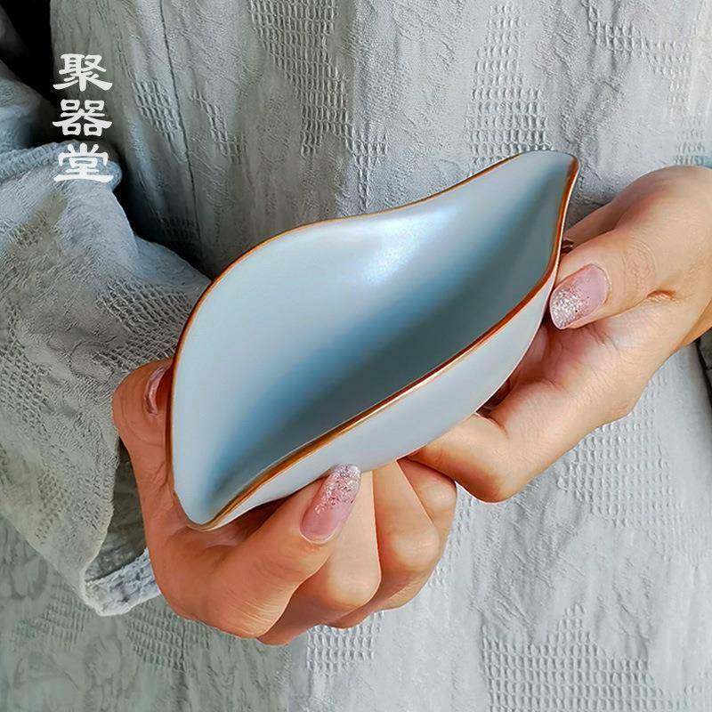 创叶形天青汝JXRU15窑可养开意陶瓷赏茶件荷茶则茶片拨两套茶配件