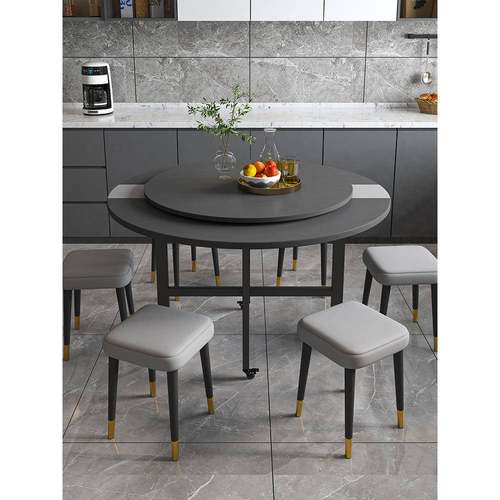 7折叠W桌餐小桌家用户F776T5SS型可移动吃饭圆桌带转盘客厅家子庭