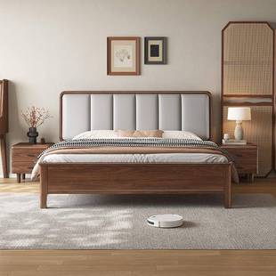 北美黑胡5桃全实木床1.m高端双人木X-8252＃床主8卧室1米现代简约