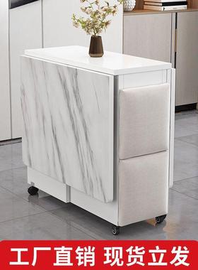 叠al101757多餐桌家用户型可移动带轮功能一小桌四椅简易长方形吃