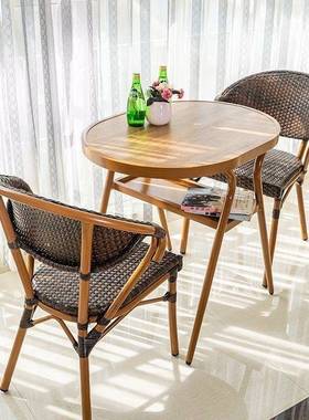 室内阳台小桌椅藤编椅小茶几网红休闲AL101253茶桌桌椅一椅桌二组