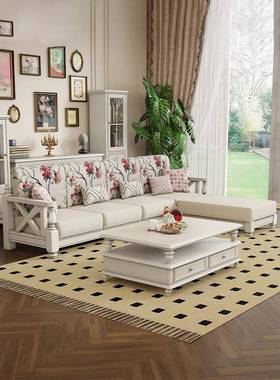 美式白色沙发实布艺复小美乡UDY古村小户型客厅具家三人位1木23组