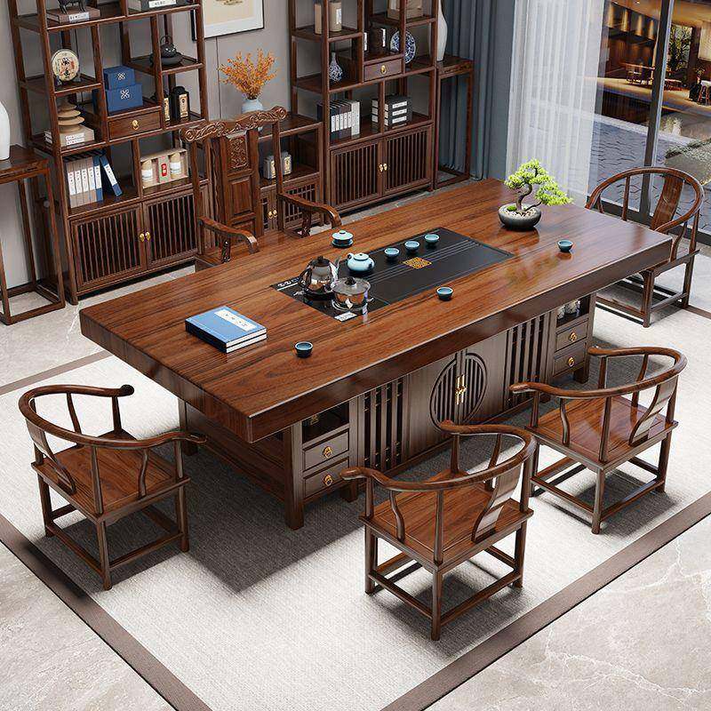 实木大板桌椅组一合办公五椅办公室茶几中用式家茶桌NSD台一体泡,商业/办公家具,茶台/茶桌,淘宝优惠券,粉丝福利购,淘宝优惠卷