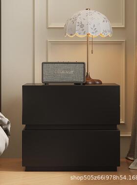 黑色烤漆实木物床头柜意式极简双层收简纳YCB储用柜子家卧室约床