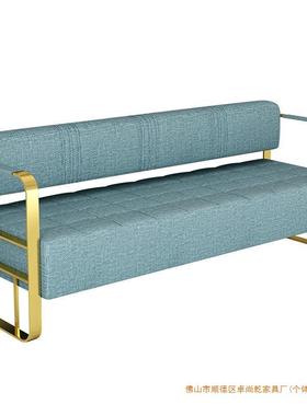 TEH网红理发店沙发等候椅廊奢美发店休息区不发钢长条轻沙发锈椅