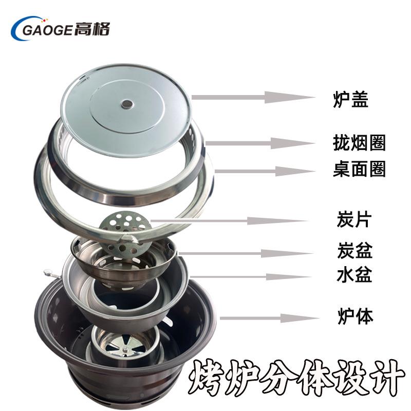 韩烤肉排烟炭烤炉嵌圆形烤炉模上套商OMB用式烧烤炉镶式不锈钢烧