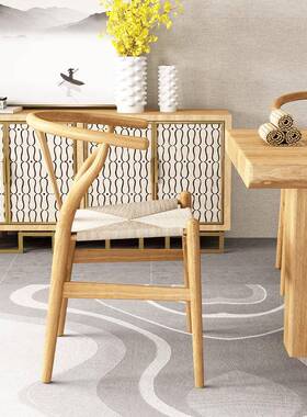 实木Y藤编椅子餐靠背轻奢用简约家椅现代茶椅新833中式圈椅书房椅