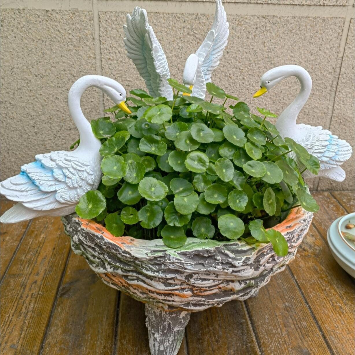 跨境绿萝藤条天鹅盆花园造景水培花盆树脂工艺品庭院创意装饰摆件