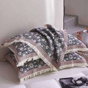 A类全棉流枕一巾对装纯棉枕巾两只色织不掉色苏花头边BIE枕套垫巾