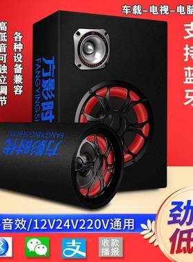 车载低炮12v2v2240100v蓝家用重低音汽车改装大功率音箱无音线垒