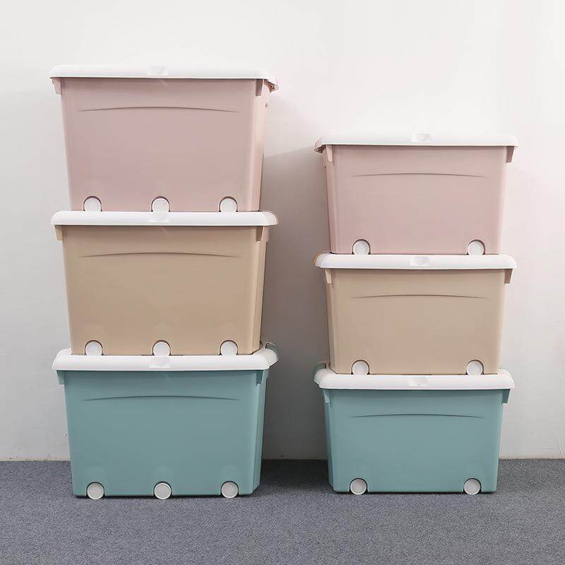 学生宿舍带锁收纳箱加厚塑料箱储物箱带盖有滑轮