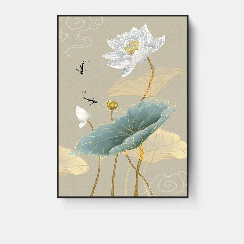 好运花艺连连莲玄装饰画新中式术餐厅关壁画九莲花鱼图好寓意荷花