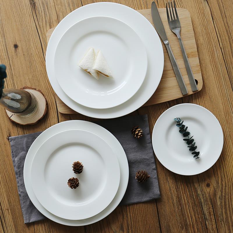 圆平盘用优级纯白无铅骨瓷家吐EWA骨碟凉餐菜盘西釉盘平盘子下彩