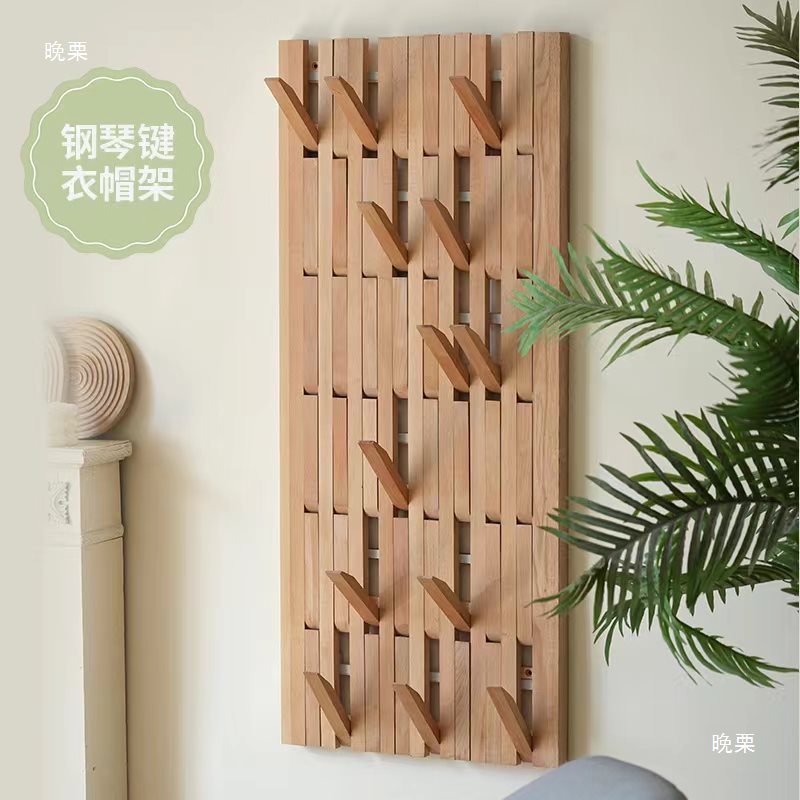 实木钢琴键挂衣架入户门后挂衣板创意小户型节省空间衣帽架子私人