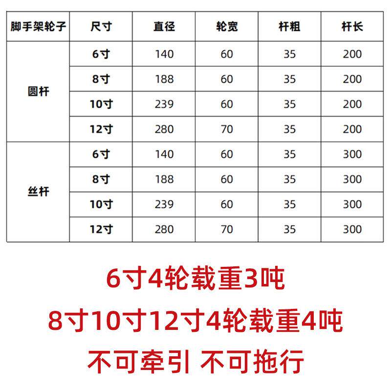 高载重脚手架轮子重型尼龙万向轮带刹车6寸8寸10寸12寸聚氨酯脚轮