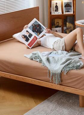 樱桃木齐边小户型薄床头1.8米木主床BYZ双床人卧床复古原床卯榫结