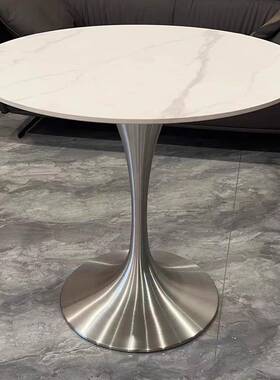 不钢洽谈桌腿锈DCV底小蛮腰桌脚轻奢圆桌喇叭座岩板边郁金香几支