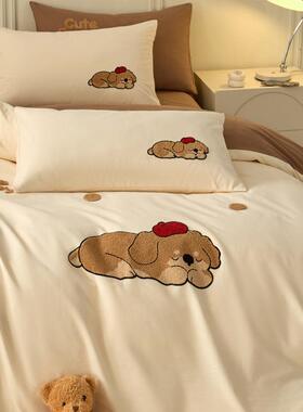 秋冬A类纯卡棉加厚磨床上四件套全OJZ100棉毛巾绣通被套床毛单人