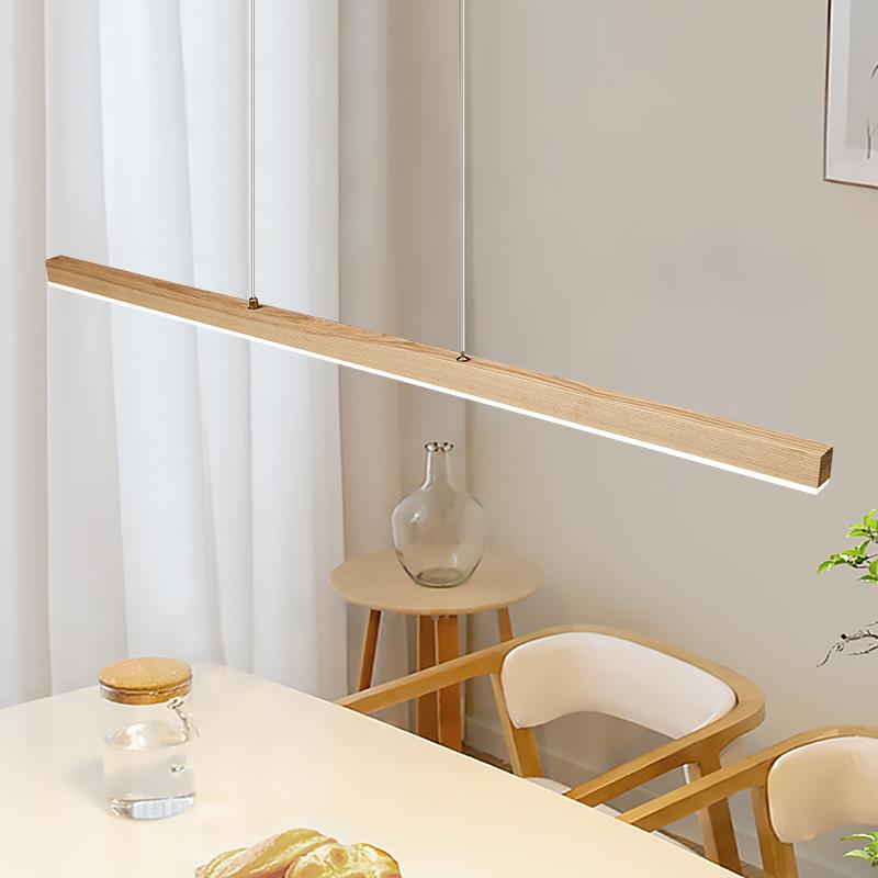 HWF全光谱原木风长吊灯实台木简餐桌灯日式极办公室吧茶室一条字